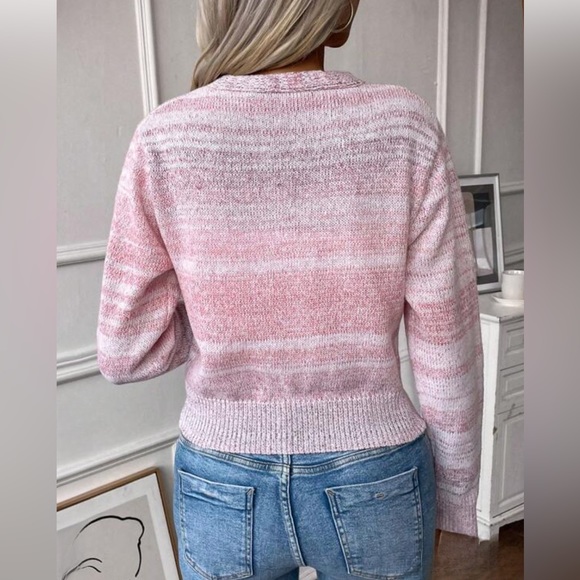 Soft Pink V Neck Button Front Cardigan - Picture 4 of 9